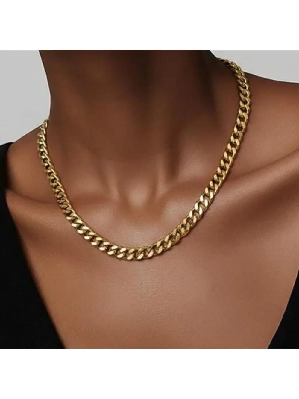 Stainless Steel Golden 9mm Choker Necklace, Six-Sided Polished Clavicle Chain